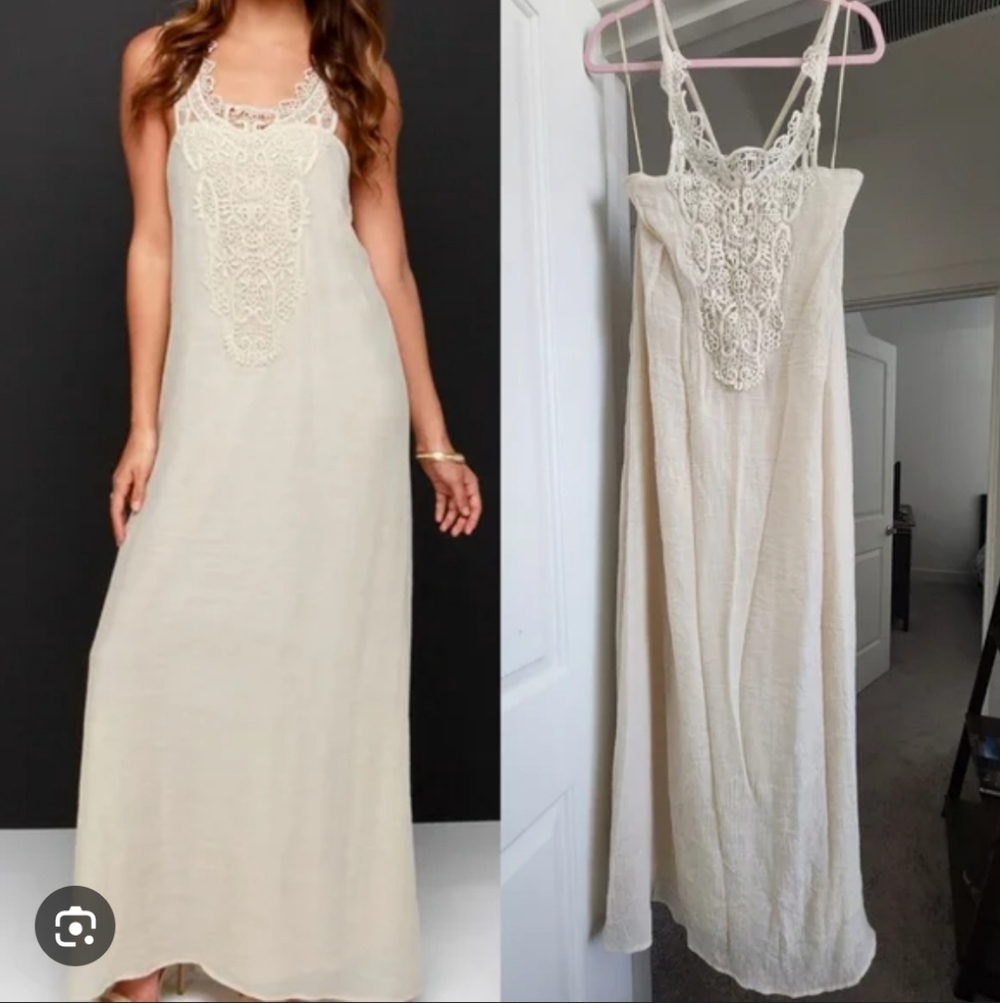 Flying Tomato Cream Crochet-Front Sleeveless Maxi Dress‎ Tall